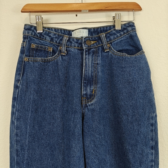 Meshki High Waisted Straight Leg Distressed Jeans In Dark Denim Blue Size 4 US - Picture 5 of 11
